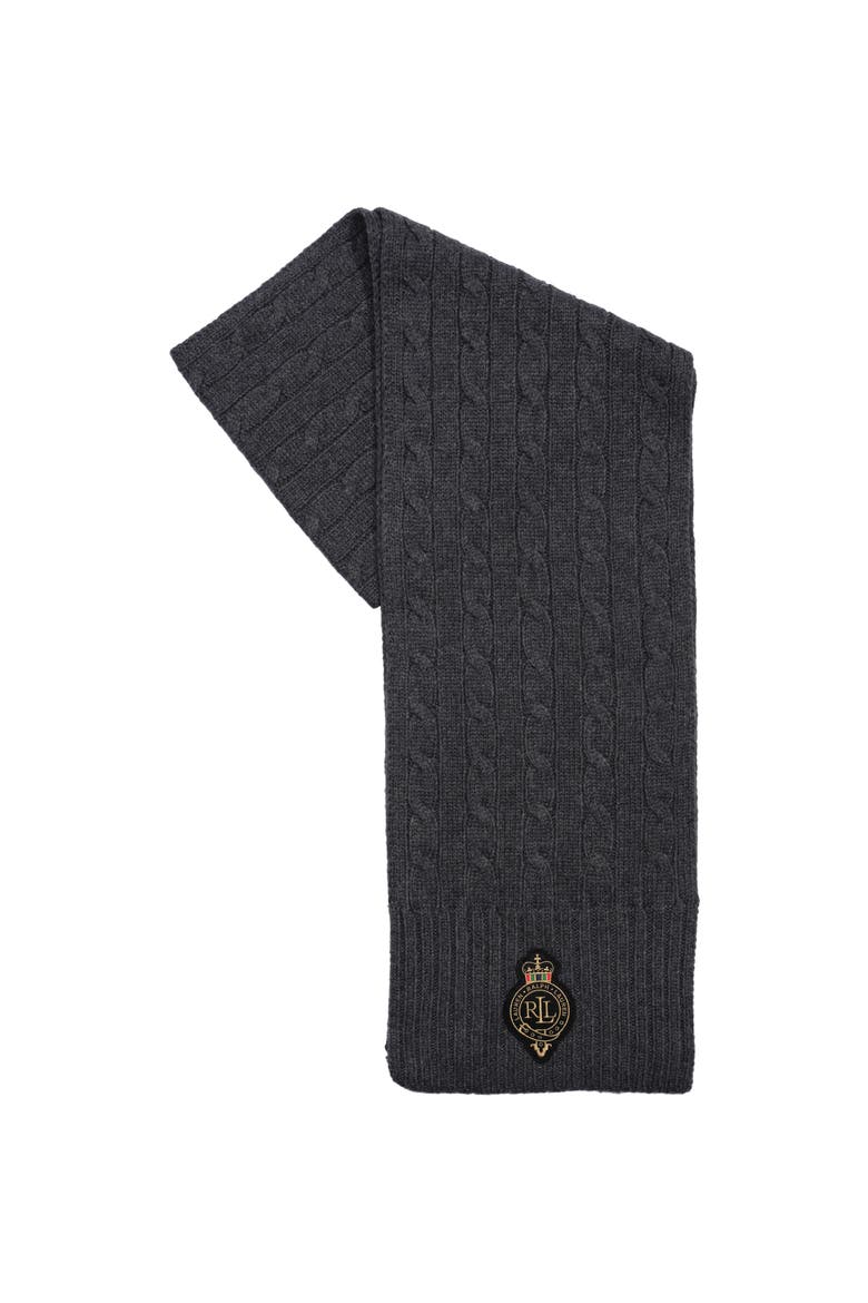 Cable Crest Patch Scarf, Alternate, color, Charcoal Heather