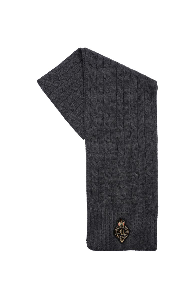 Lauren Ralph Lauren Cable Crest Patch Scarf, Alternate, color, Charcoal Heather