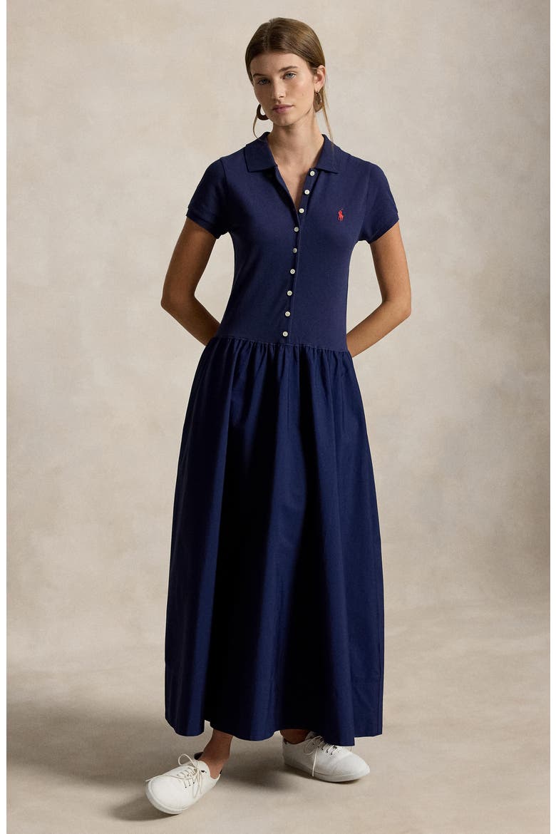 Hybrid Mesh Polo Bodice Dress, Alternate, color, NEWPORT NAVY