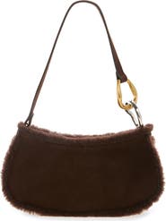 STAUD Ollie Suede Shoulder Bag with Faux Shearling Trim