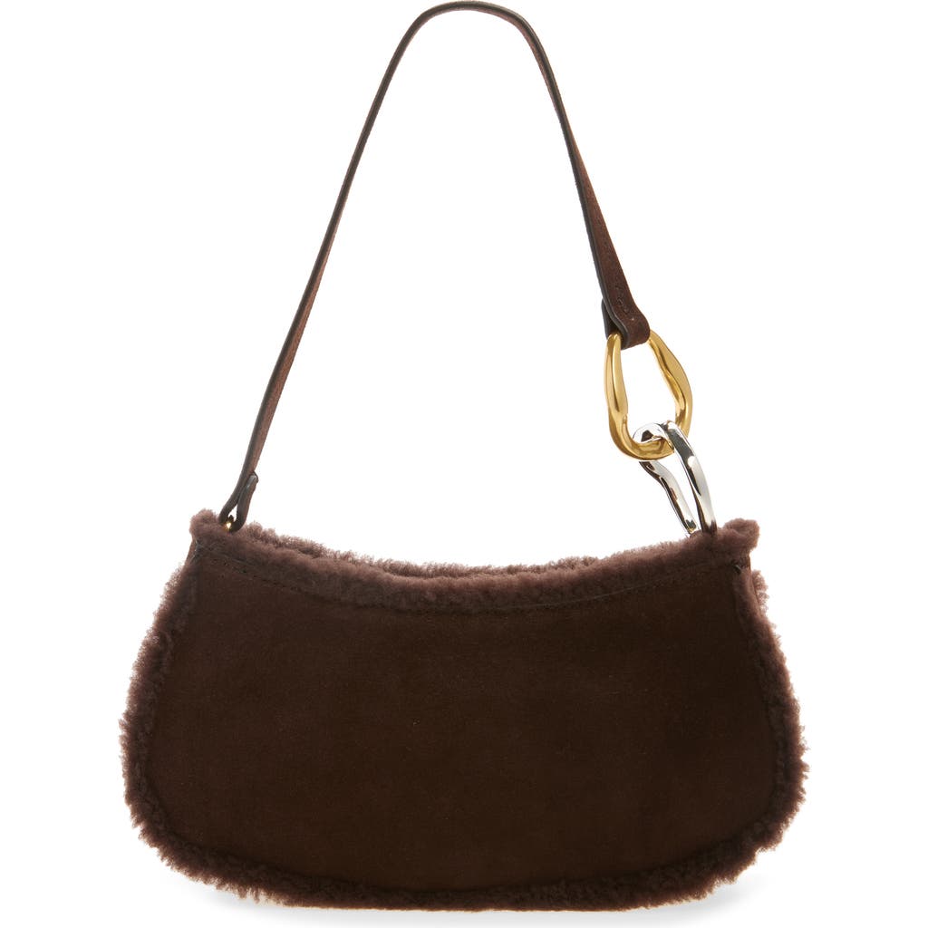 Staud Ollie Suede Shoulder Bag With Faux Shearling Trim In Brown