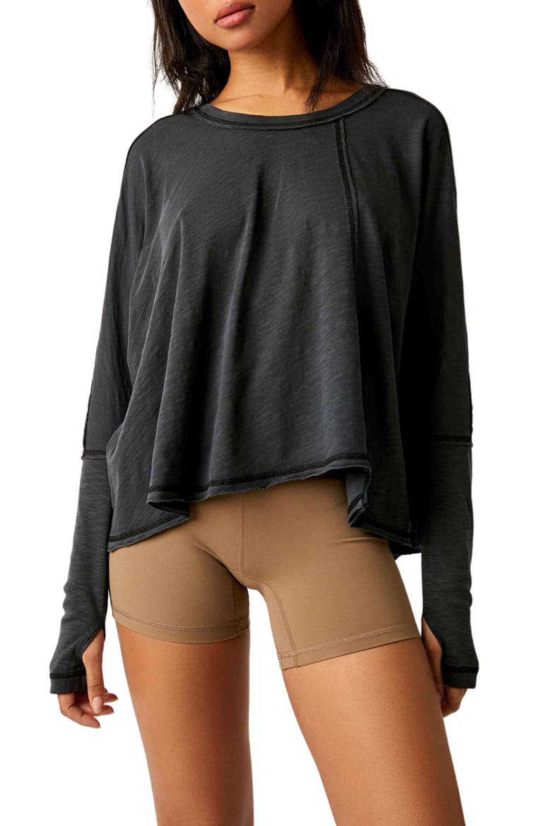 Ten Laps Asymmetric Long Sleeve Cotton Top, Main, color, BLACK