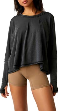 Free People Ten Laps Asymmetric Long Sleeve Cotton Top