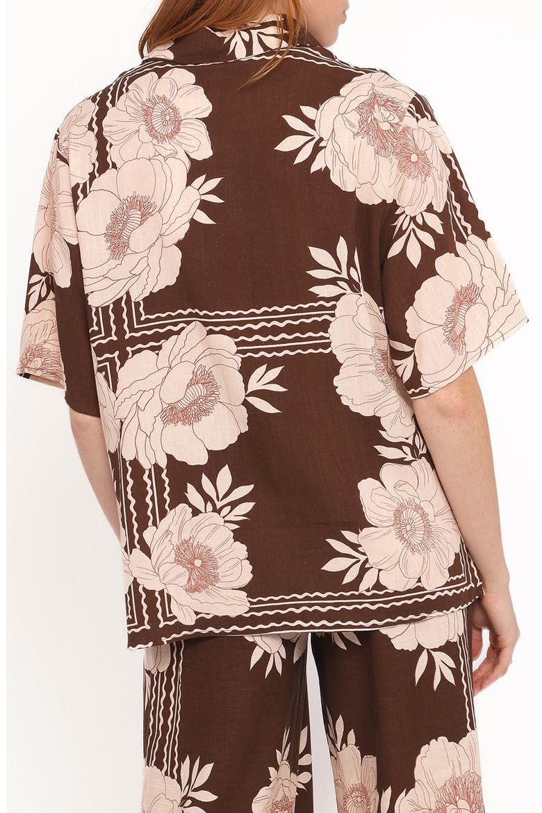 Bernadine Floral Oversize Short Sleeve Button-Up Shirt, Alternate, color, BROWN FLORAL