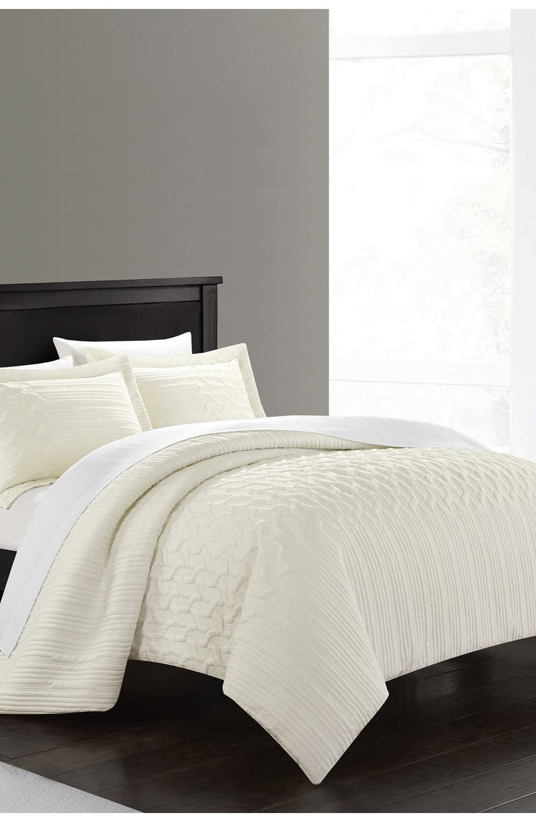 CHIC Jazmaine Embossed & Embroidered Geometric Interlaced Pattern King Comforter Set - Beige, Alternate, color,
