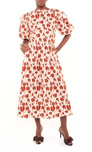 The Lulo Project The Dawn Dot Puff Sleeve Linen & Cotton Maxi Dress
