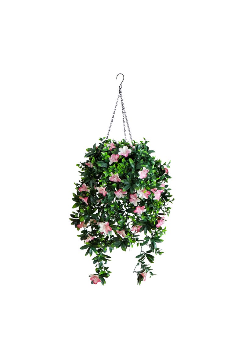 34-in UV Resistant Artificial Azalea Hanging Basket, Main, color, Green/Pink