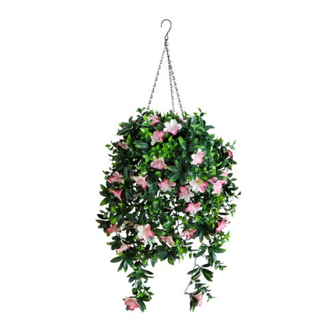 34-in UV Resistant Artificial Azalea Hanging Basket (Indoor/Outdoor)