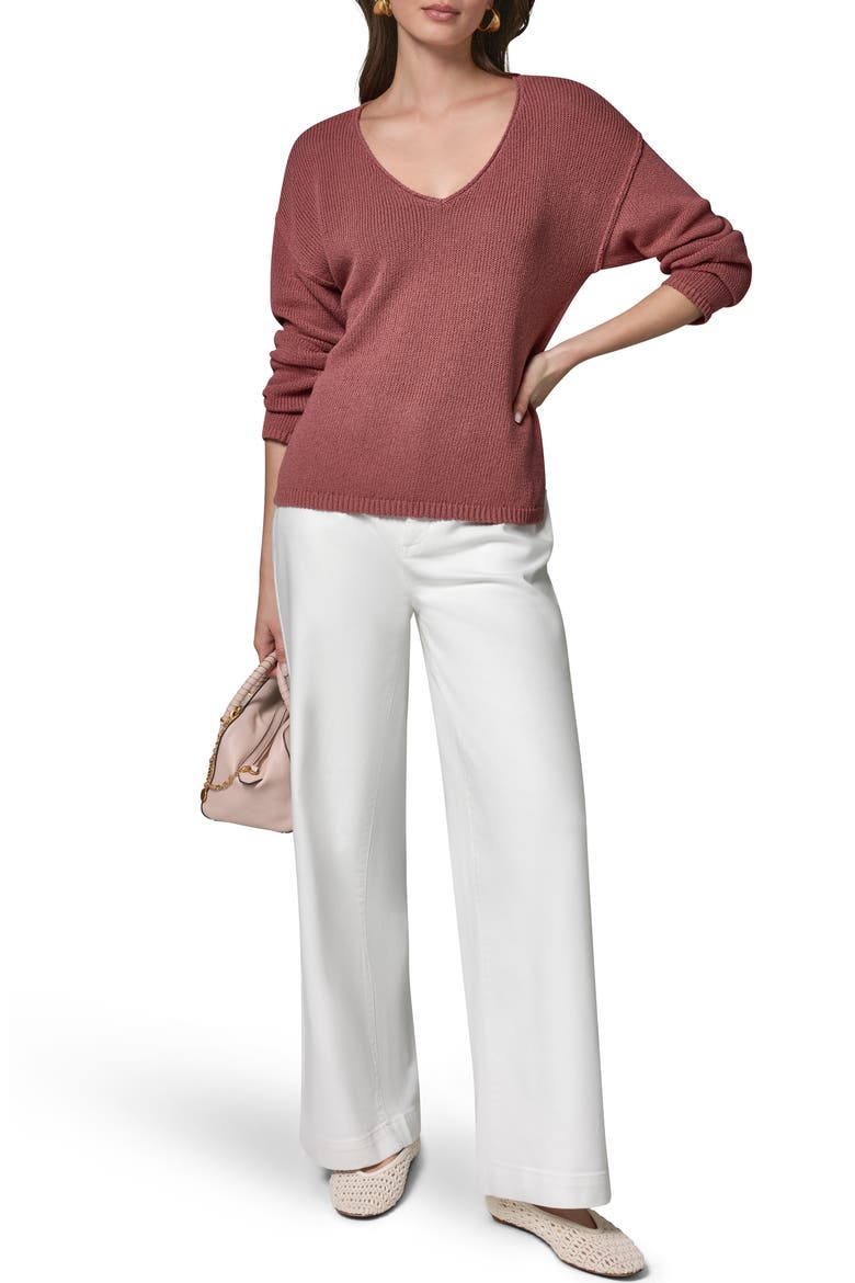 Rolled V-Neck Sweater, Alternate, color, DESERT CLAY