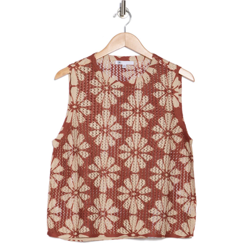 Daniel Rainn Floral Open Knit Sleeveless Sweater