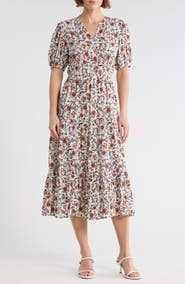 Melrose and Market Crinkled Short Sleeve Tiered Midi Dress