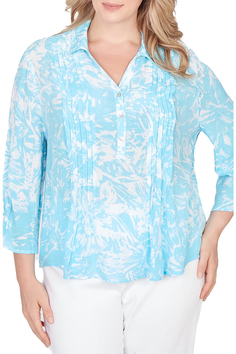 Print Collared Top, Main, color, ARUBA BLUE COMBO