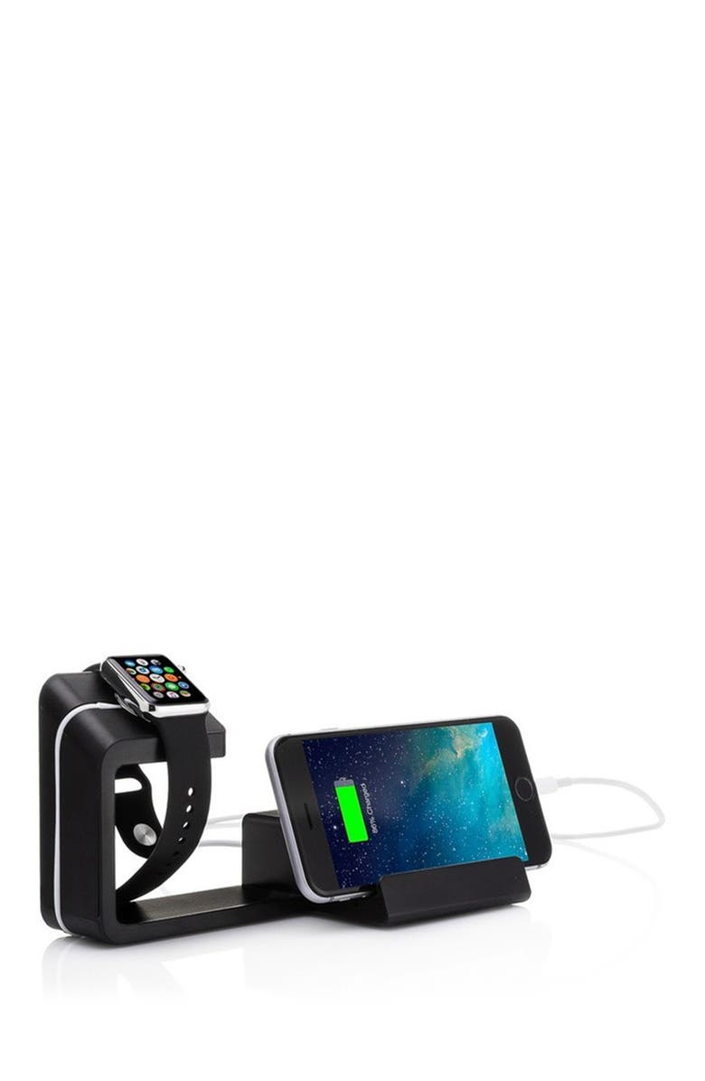 The Posh Tech Black 2-in-1 Apple Watch & iPhone Charging Stand, Main, color,