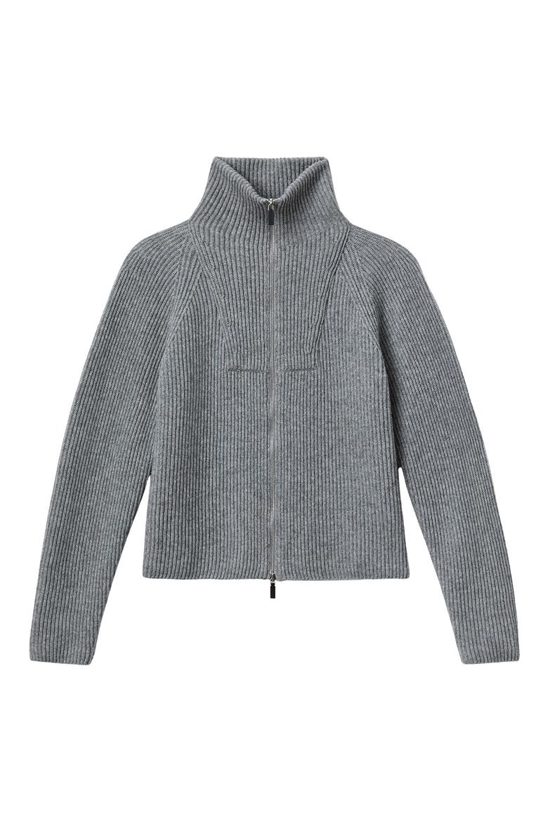 Ribbed Wool & Cashmere Zip Cardigan, Alternate, color, NICKELMELANGE