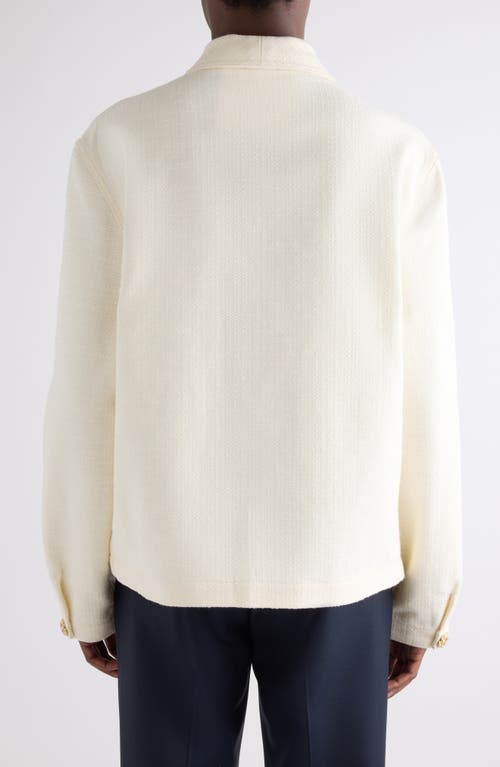 Givenchy Crystal & Imitation Pearl Button Shawl Collar Tweed Jacket In White