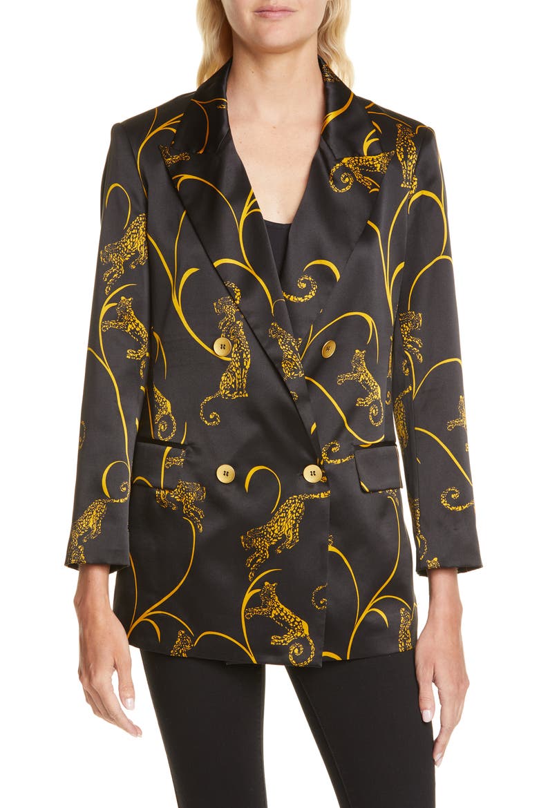 Taryn Leopard Print Silk Blazer (Nordstrom Exclusive), Main, color, BLACK/ GOLD TIGER