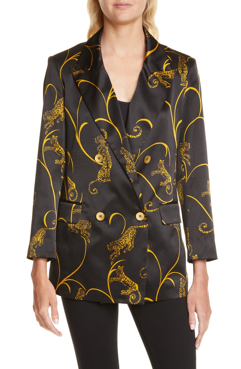 L'AGENCE Taryn Leopard Print Silk Blazer, Main, color,
