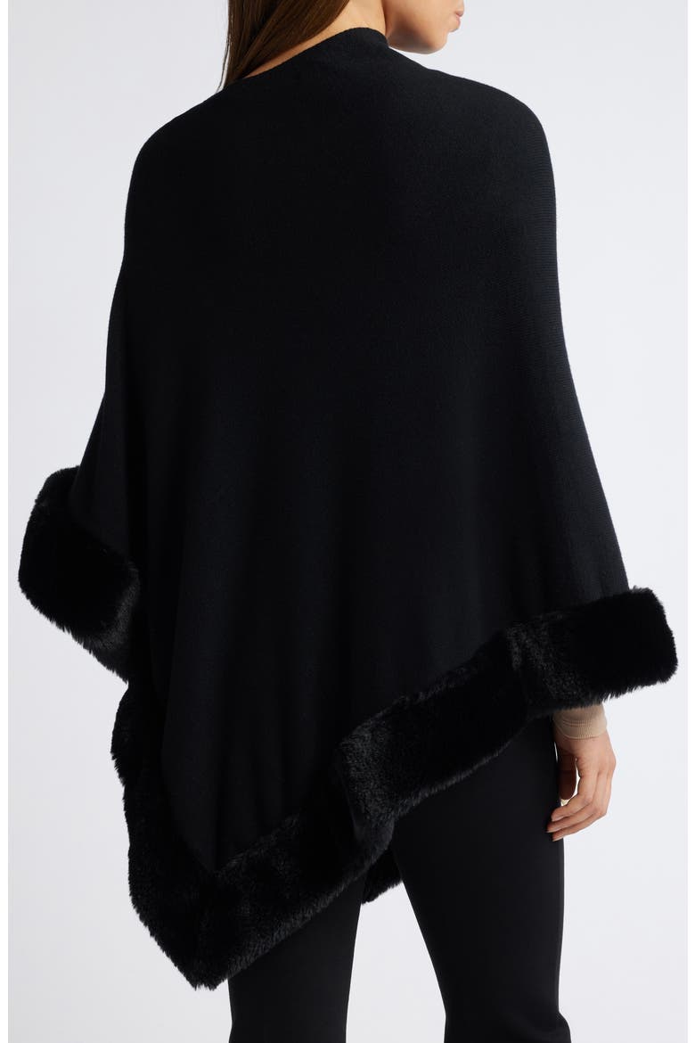 Faux Fur Trim Poncho, Alternate, color, ANNE BLACK