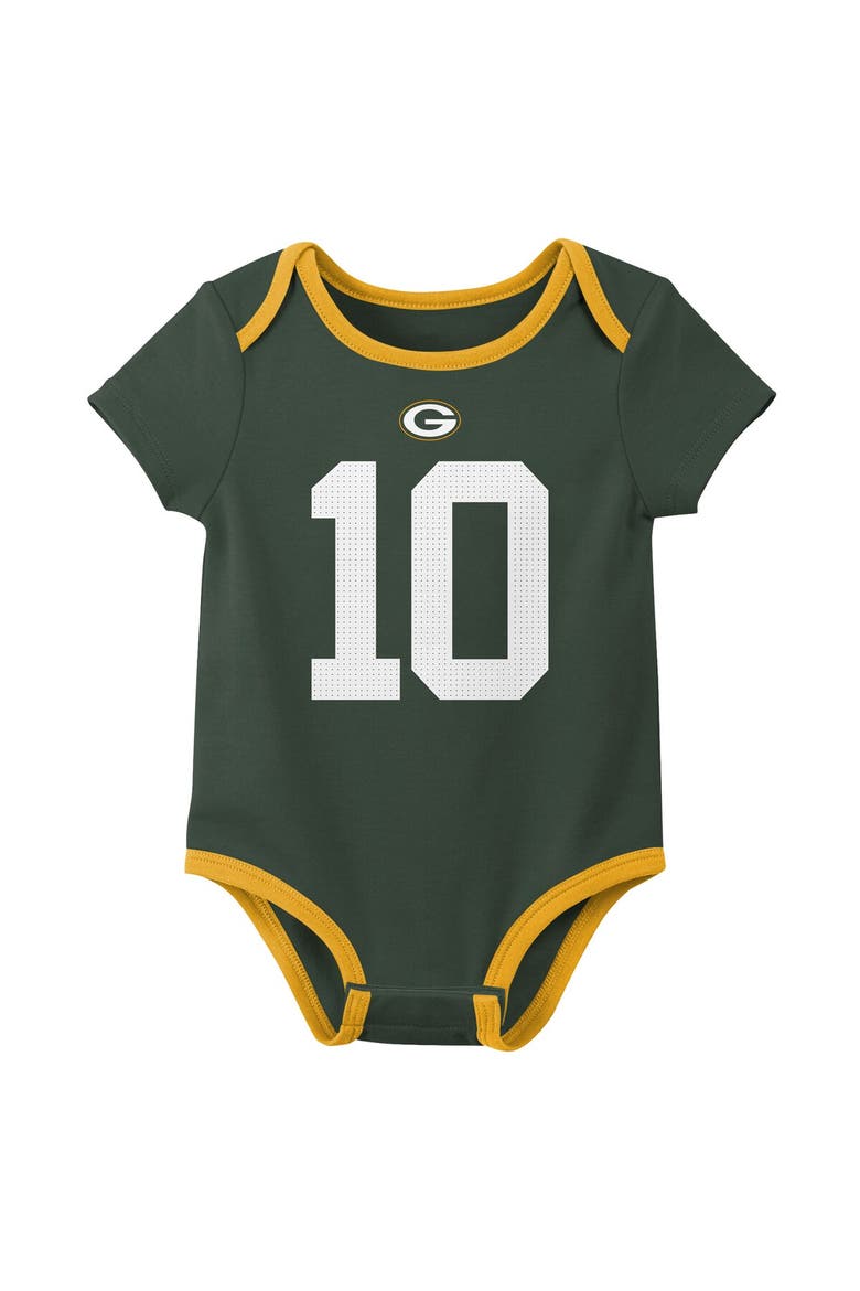 Newborn & Infant Nike Jordan Love Green Bay Packers Name & Number 3-Pack Bodysuit Set, Alternate, color, Green