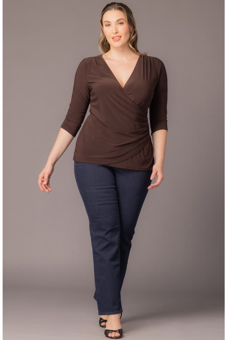 Faux Wrap Top, Alternate, color, CHOCOLATE