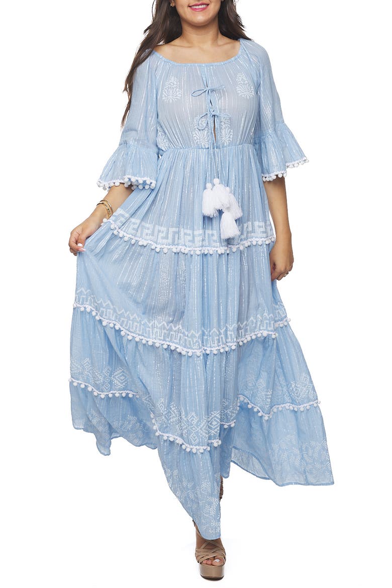 Pom Pom Maxi Dress, Main, color, BLUE
