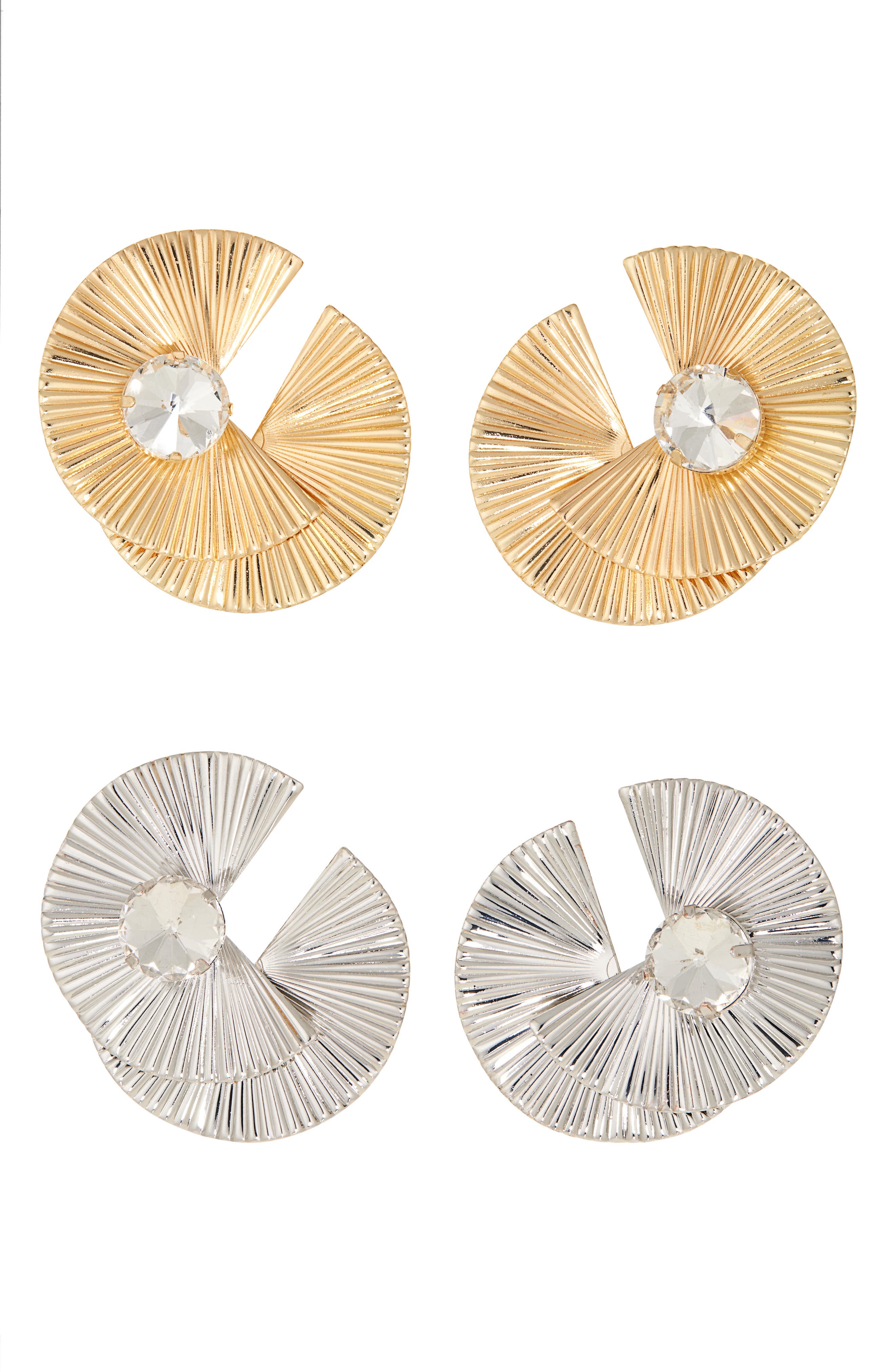 Tasha Set of 2 Two-Tone Crystal Fan Statement Earrings