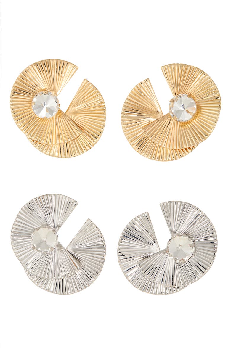 Tasha Set of 2 Two-Tone Crystal Fan Statement Earrings, Main, color, Gold Silver Pearl