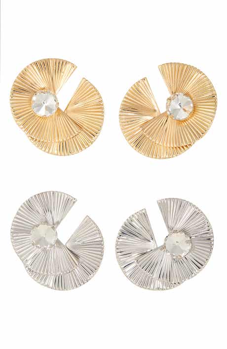 Tasha Set of 2 Two-Tone Crystal Fan Statement Earrings