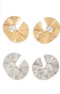 Tasha Set of 2 Two-Tone Crystal Fan Statement Earrings