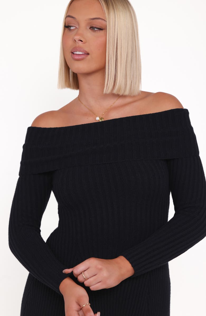 Petal & Pup Francisco Off the Shoulder Long Sleeve Sweater Dress, Alternate, color, Black