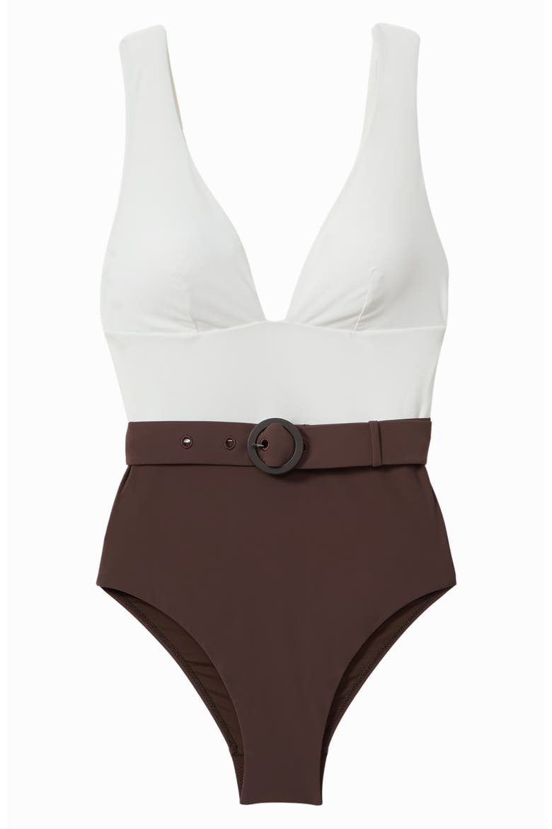 Lola Belted One-Piece Swimsuit, Main, color, IVORY/ CHOCOLATE