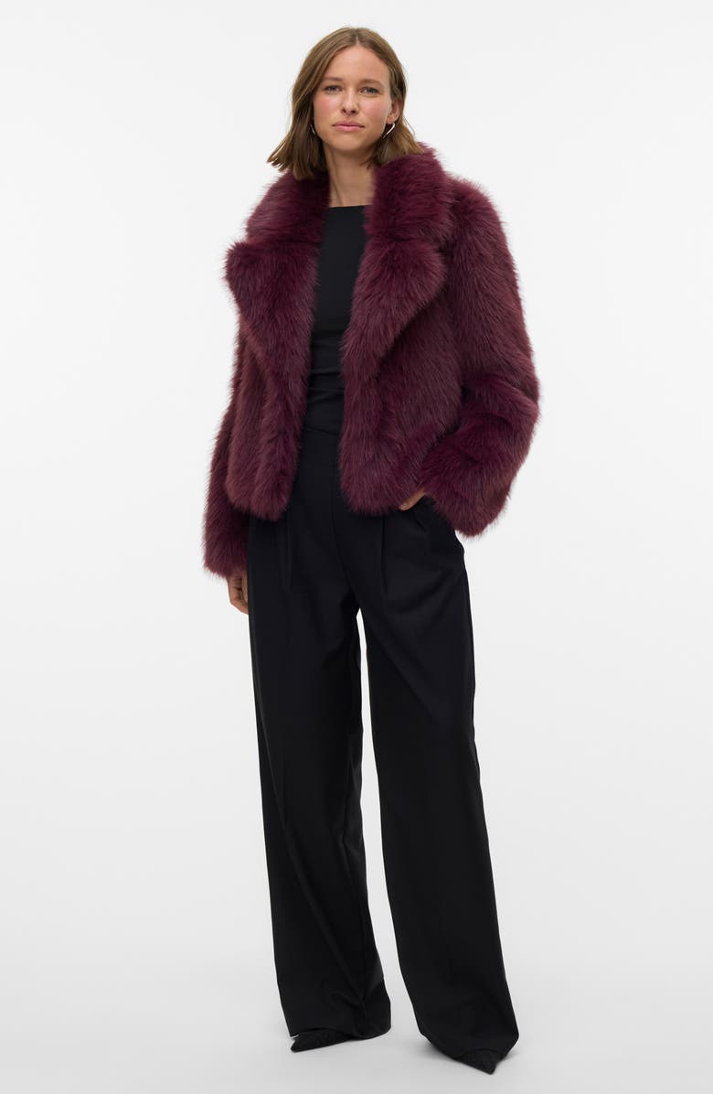 VERO MODA Nora Faux Fur Coat, Alternate, color, Winetasting