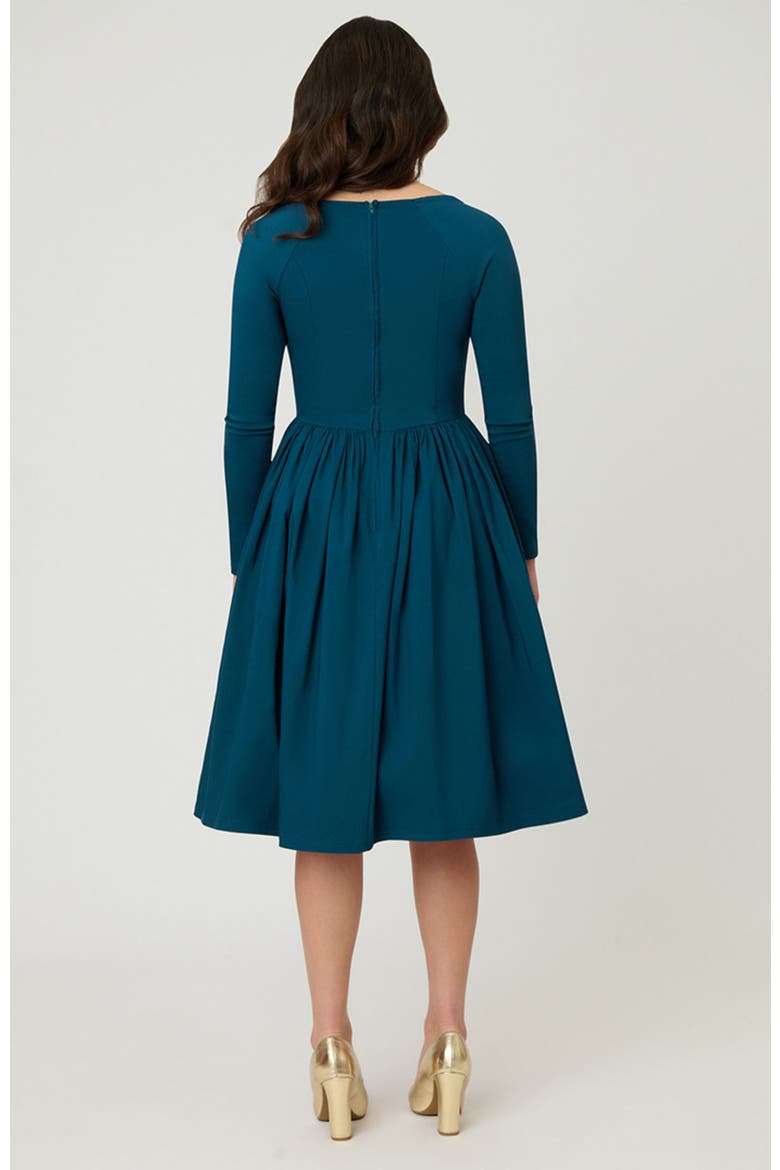 Sweetheart Long Sleeve Swing Dress, Alternate, color, Green Solid