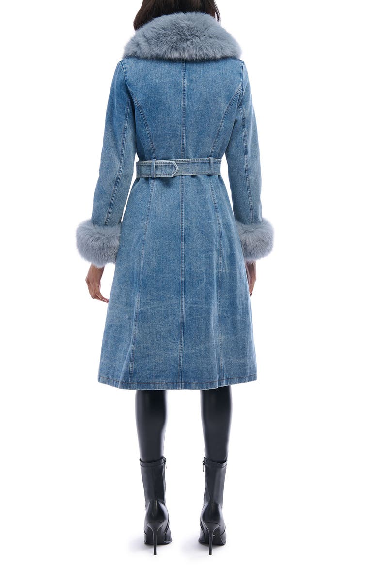 Kaya Denim Jacket with Faux Fur Trim, Alternate, color, BLUE