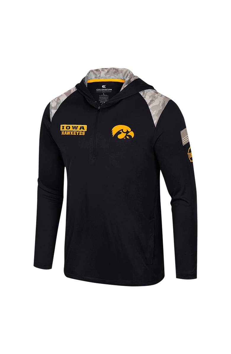 COLOSSEUM Men's Colosseum Black Iowa Hawkeyes OHT Military Appreciation Quarter-Zip Hoodie Jacket, Alternate, color, Black