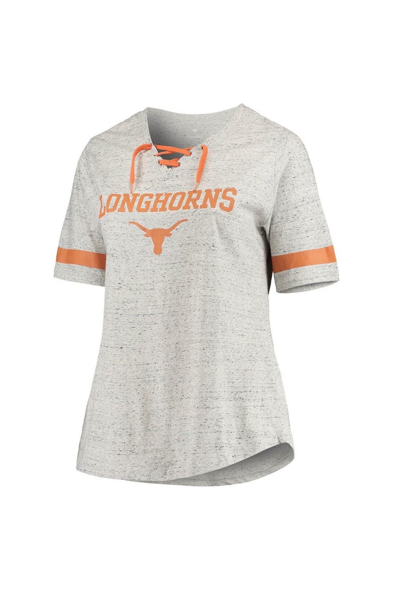 Women's Heathered Gray Texas Longhorns Plus Size Lace-Up V-Neck T-Shirt, Alternate, color, Heather Gray