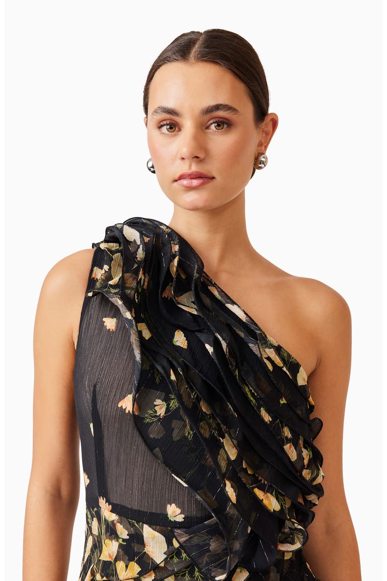 Tulsia Metallic Ruffle One-Shoulder Cocktail Minidress, Alternate, color, BLACK MULTI