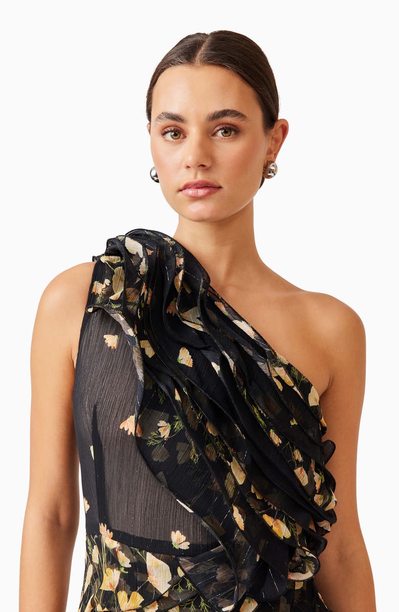Elliatt Tulsia Metallic Ruffle One-Shoulder Cocktail Minidress, Alternate, color, Black Multi