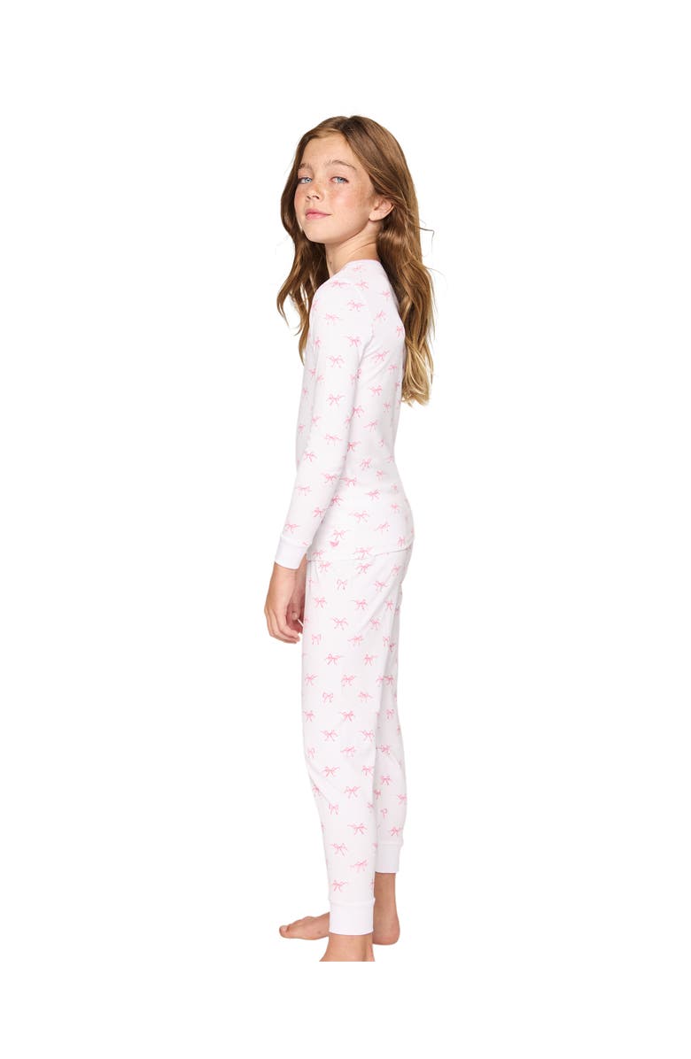 Petite Plume Kids' Bow Print Fitted Two-Piece Pajamas, Alternate, color, White