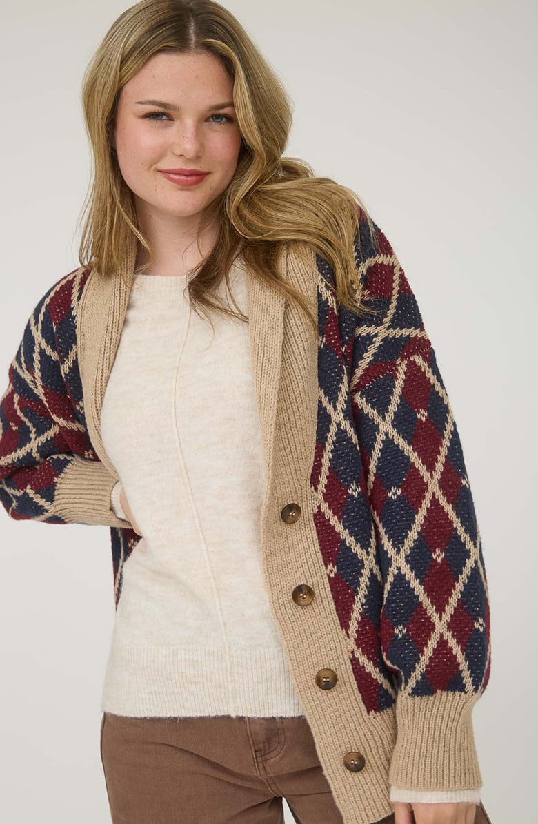 Blu Pepper Argyle Cotton Button Front Cardigan, Alternate, color, Navy Multi
