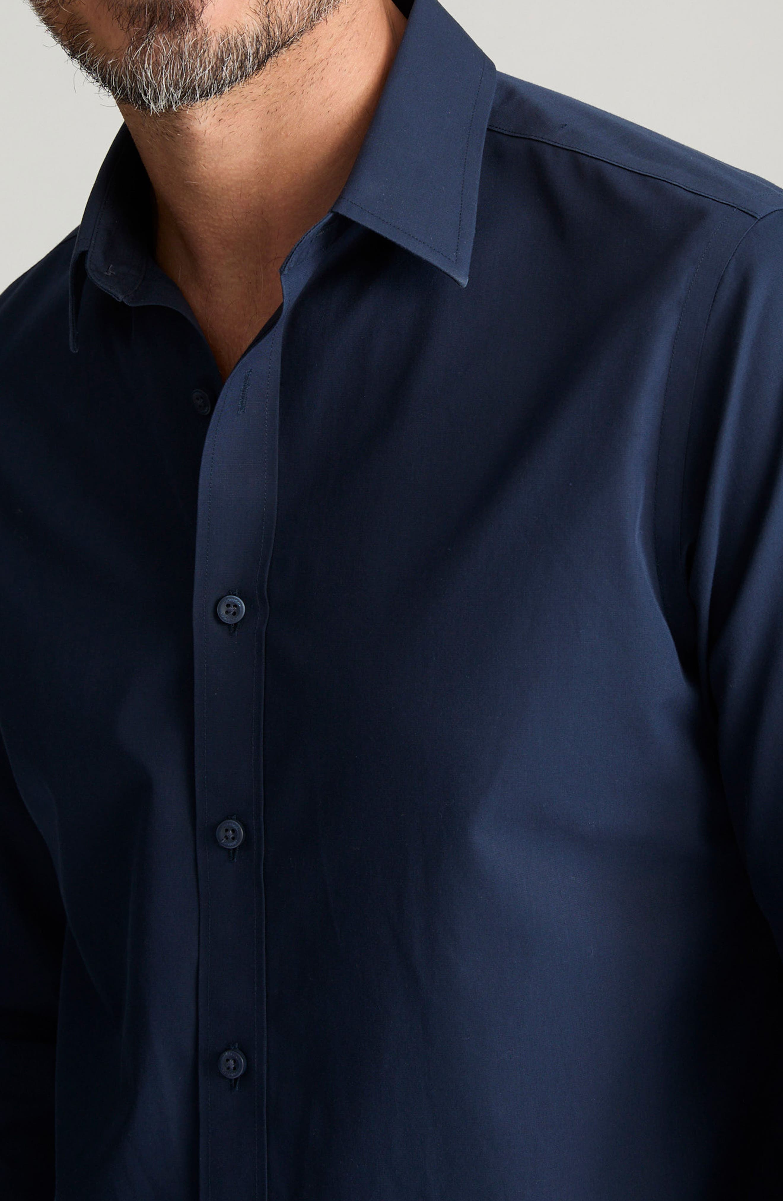 Castello Solid Navy Wrinkle Free Cotton Button-Up Shirt - image 2