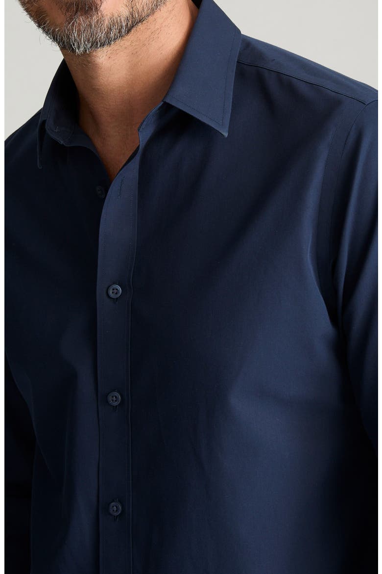 Castello Solid Navy Wrinkle Free Cotton Button-Up Shirt, Alternate, color, NAVY