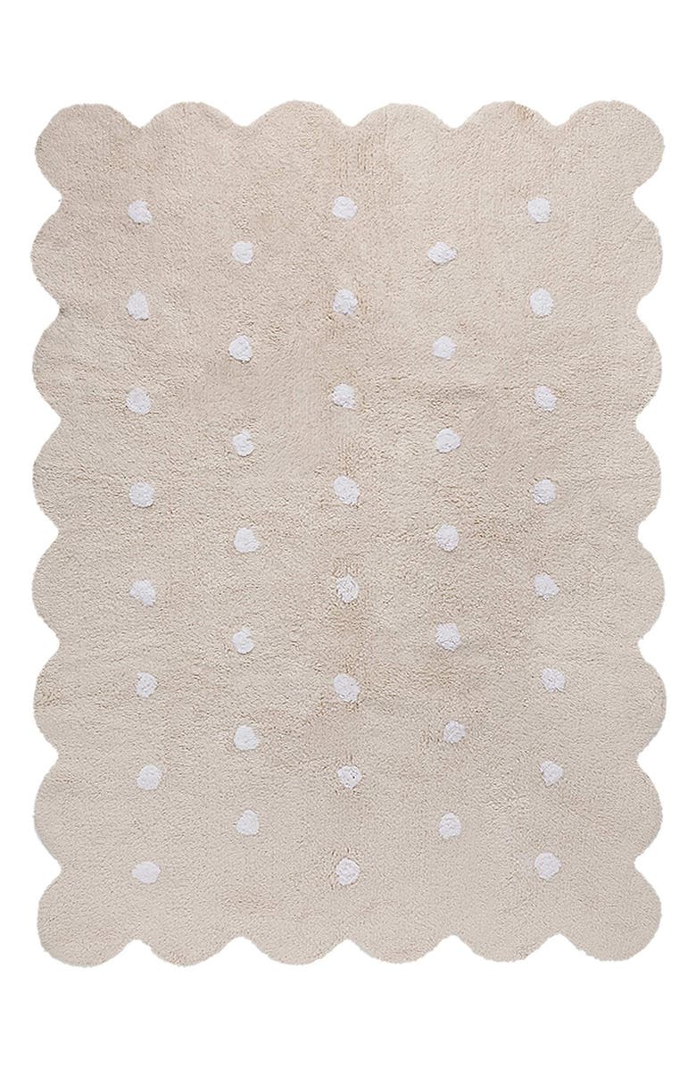 Lorena Canals Biscuit Polka Dot Washable Cotton Blend Rug, Main, color, Beige