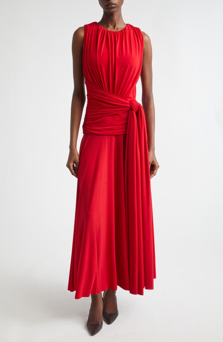 Brandon Maxwell The Isadora Draped Jersey Maxi Dress, Main, color, Red
