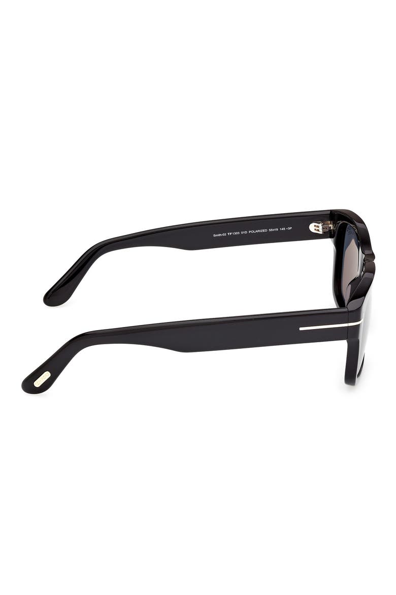Smith-02 55mm Polarized Rectangular Sunglasses, Alternate, color, BLACK / POLARIZED SMOKE LENS