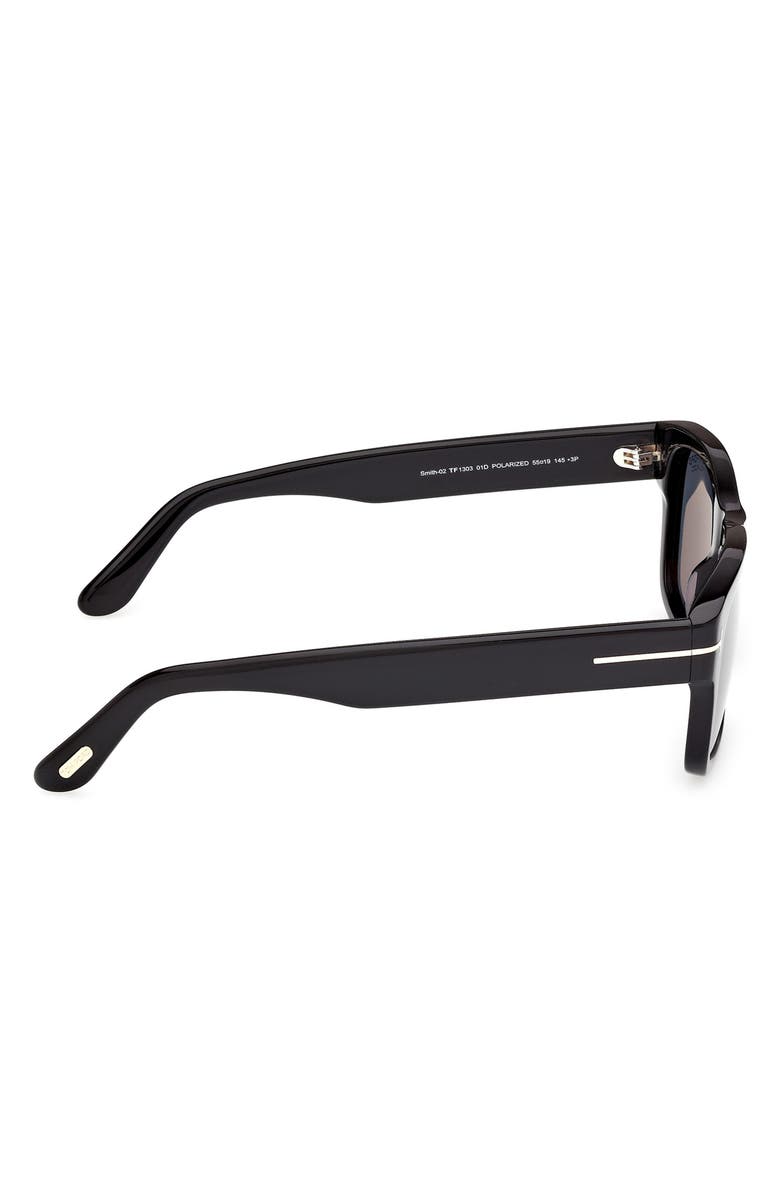 TOM FORD Smith-02 55mm Polarized Rectangular Sunglasses, Alternate, color, Black / Polarized Smoke Lens