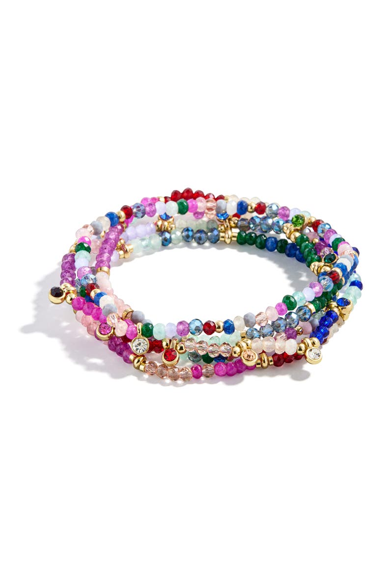 Indya Assorted 5-Pack Semiprecious Stone Bracelets, Main, color, PINK MULTI