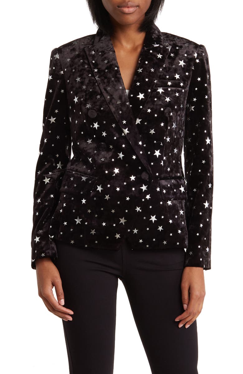 L'AGENCE Kenzie Star Speckled Double Breasted Velvet Blazer, Main, color, 
