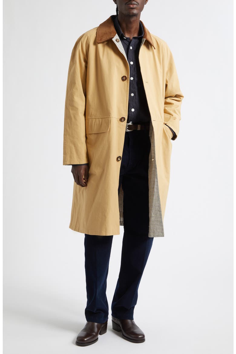 Reversible Linen & Cotton Mackintosh Coat, Alternate, color, BEIGE CHECK
