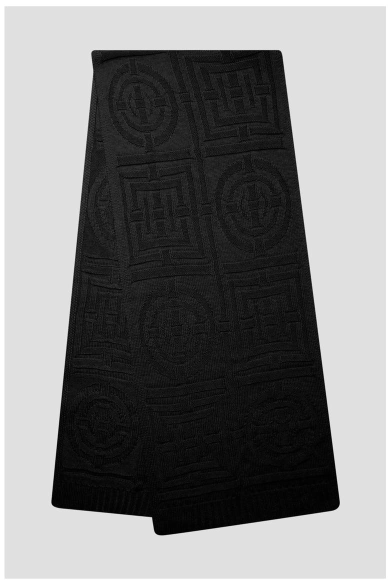 Luxe Infinity Jqd Knit Luxe Jacquard Blanket Scarf, Alternate, color, Black